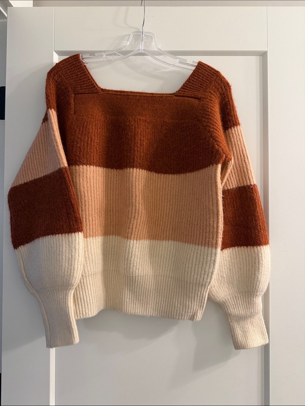FRNCH Colorblock Square-Neck Sweater in Rust, Blush & Cream